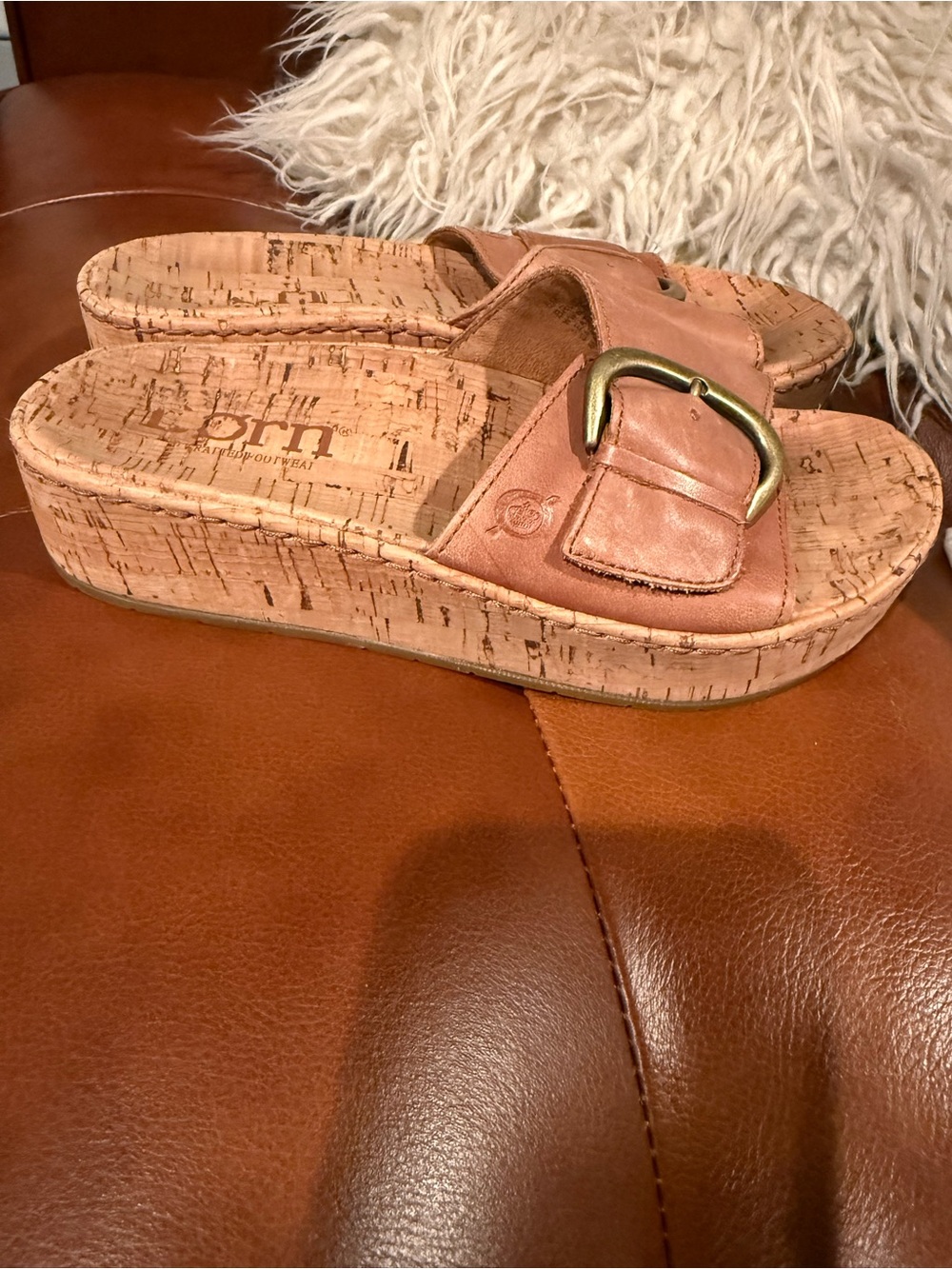 Born Cork Platform Slide Sandals in Rose